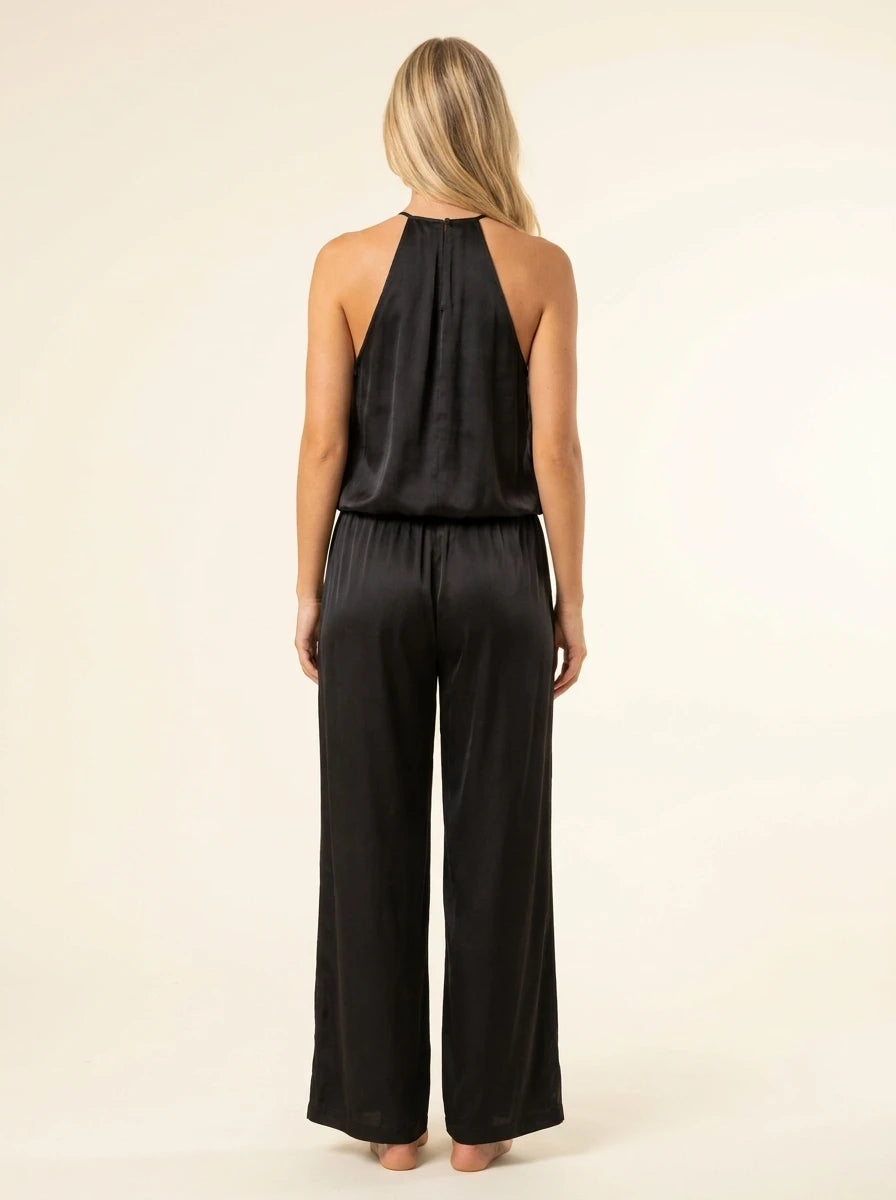 Satin Draped Top and Wide Leg Pants Set