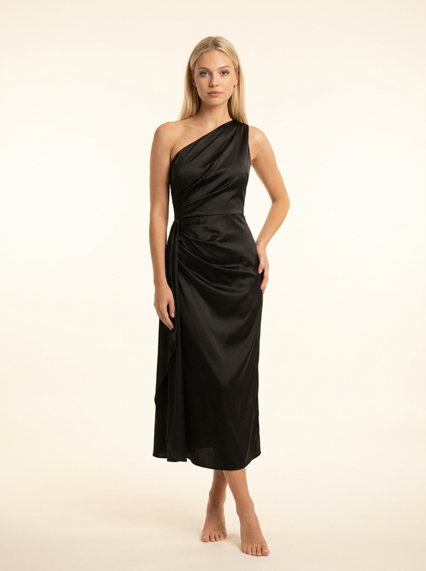 One Shoulder Open Back Satin Evening Dress