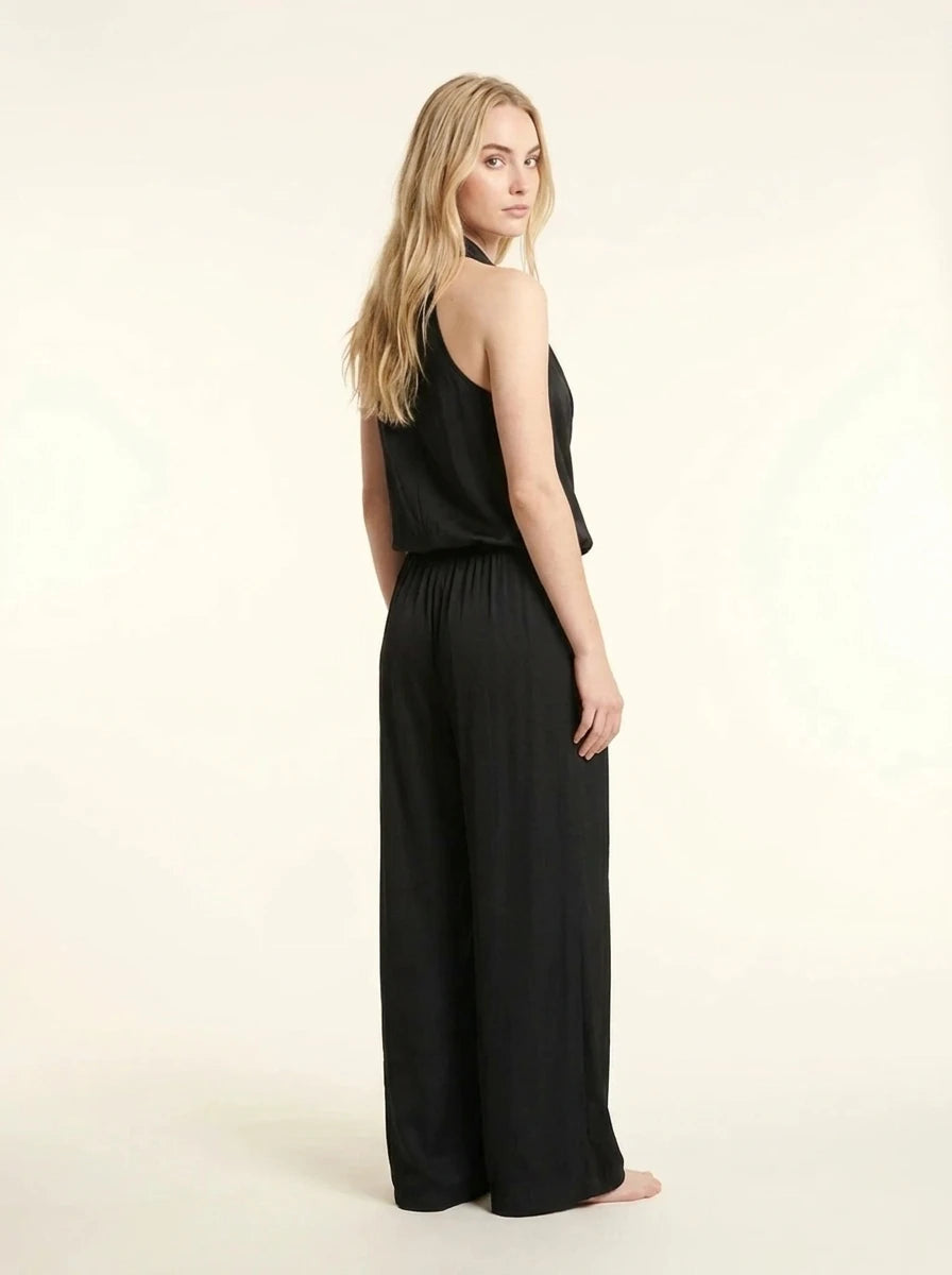 Satin Draped Top and Wide Leg Pants Set