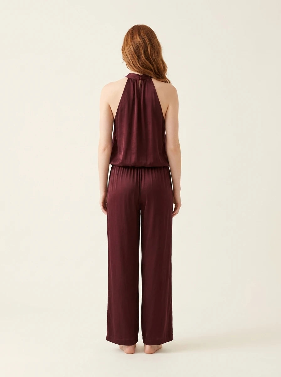 Satin Draped Top and Wide Leg Pants Set
