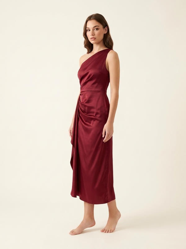 One Shoulder Open Back Satin Evening Dress
