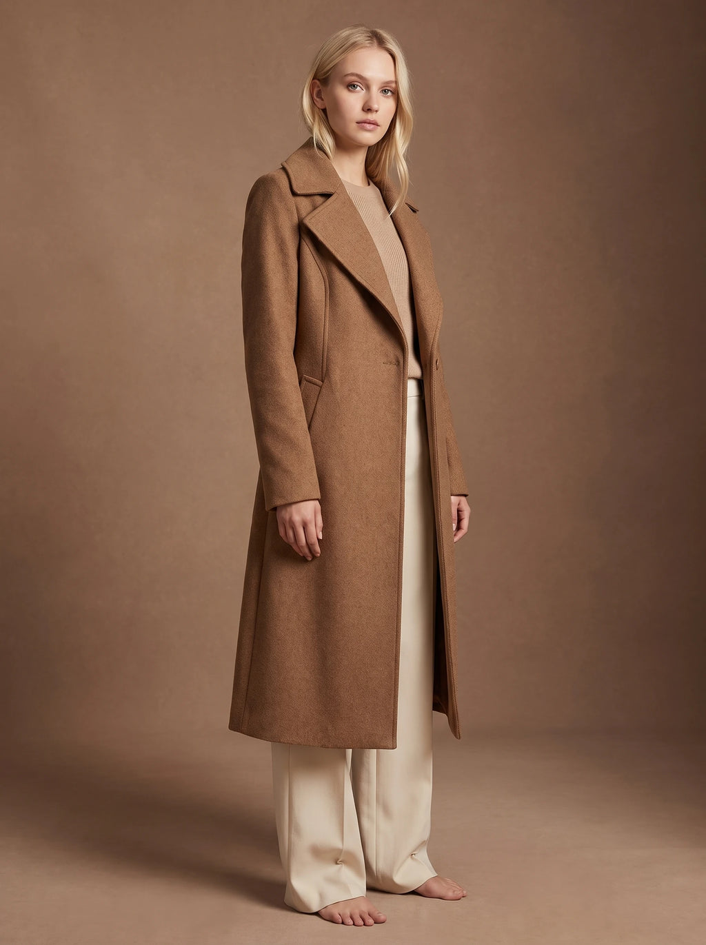 Long Belted Warm Wool Coat