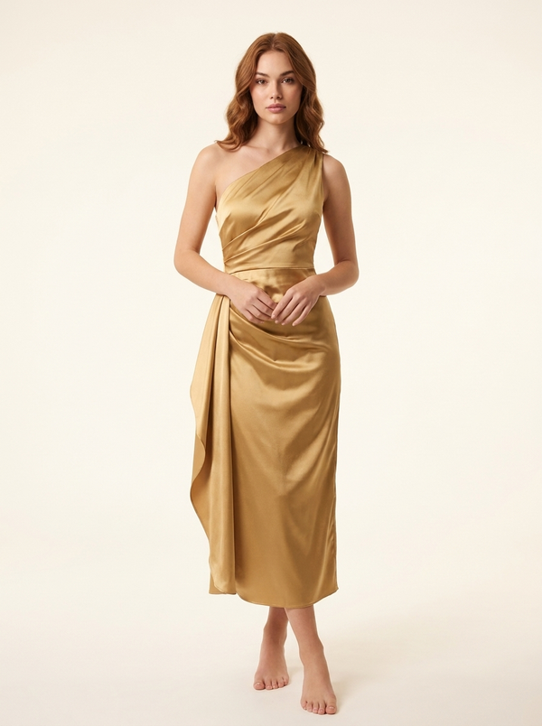 One Shoulder Open Back Satin Evening Dress
