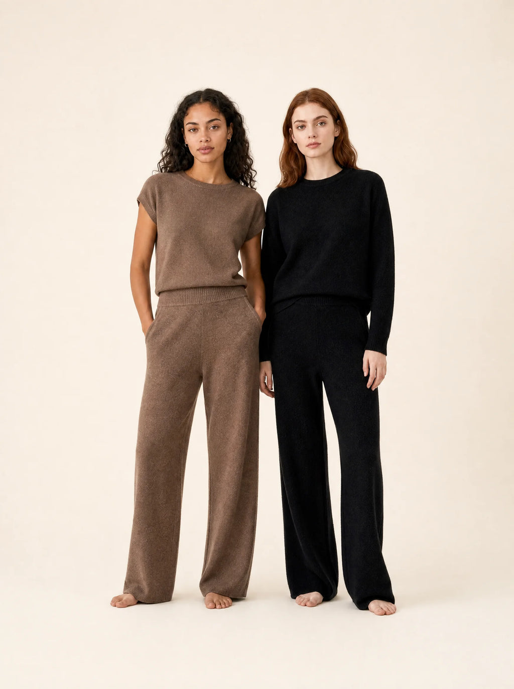 Pantalones de punto suave de pierna ancha