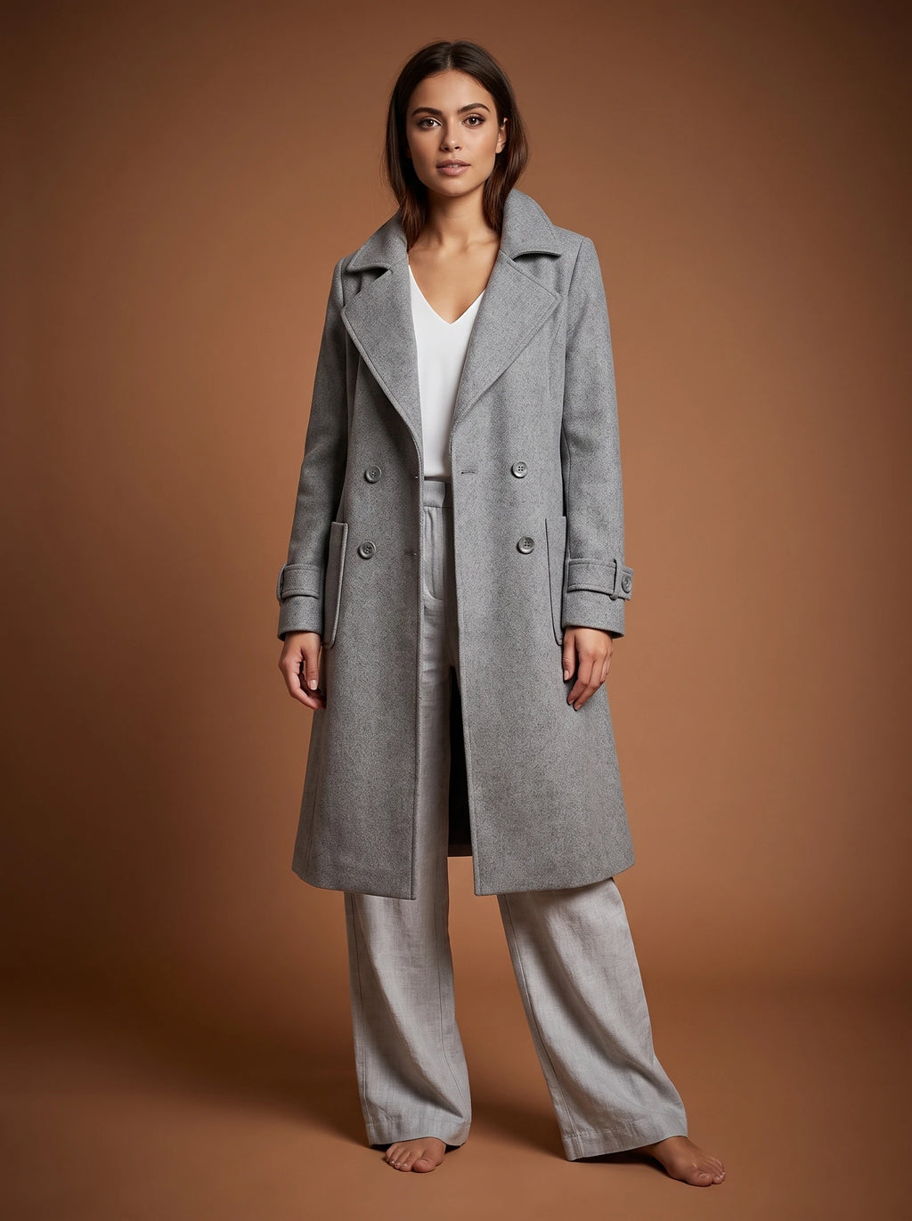 Long Belted Warm Wool Coat