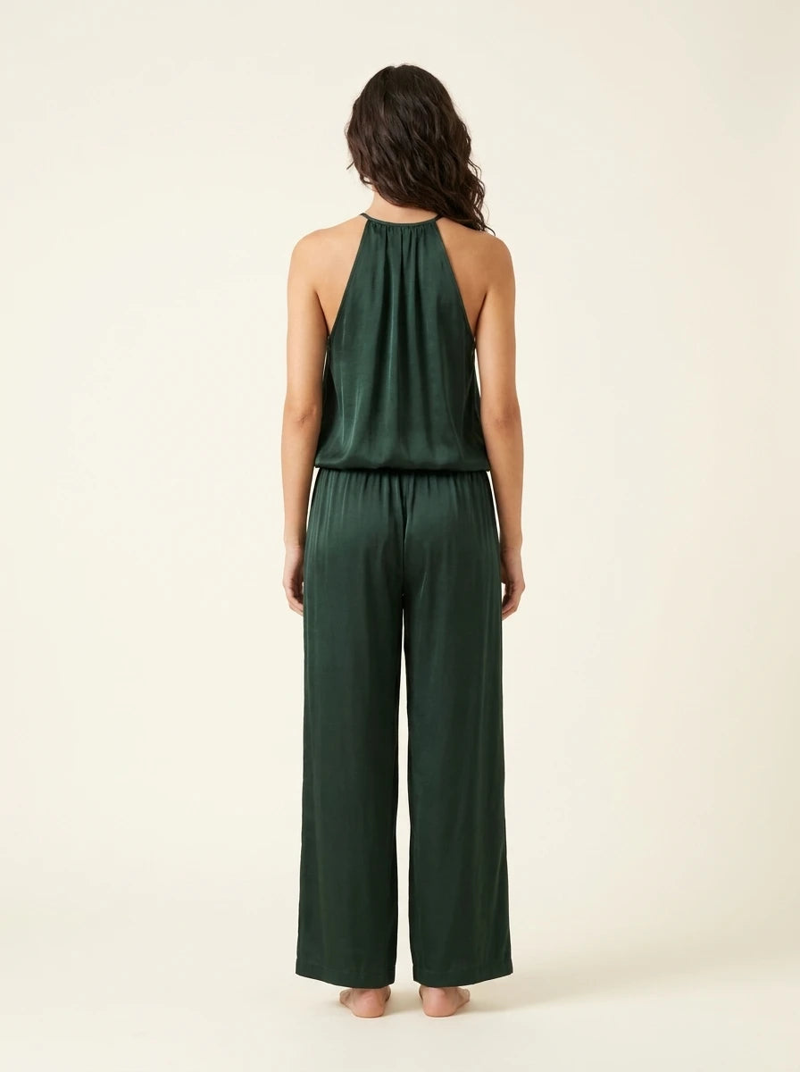 Satin Draped Top and Wide Leg Pants Set