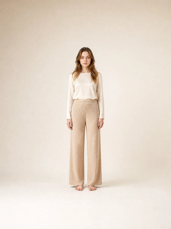 Pantalones de punto suave de pierna ancha