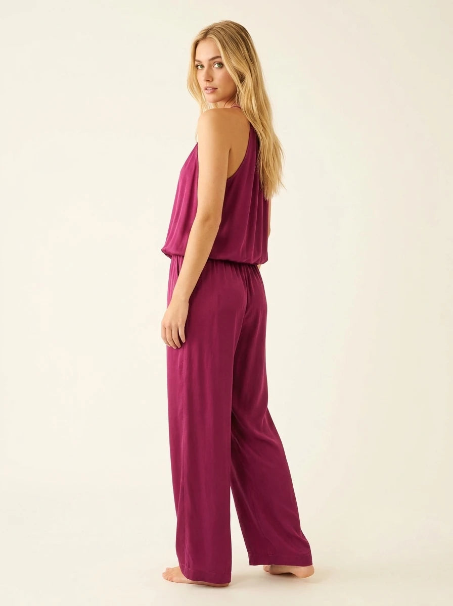 Satin Draped Top and Wide Leg Pants Set