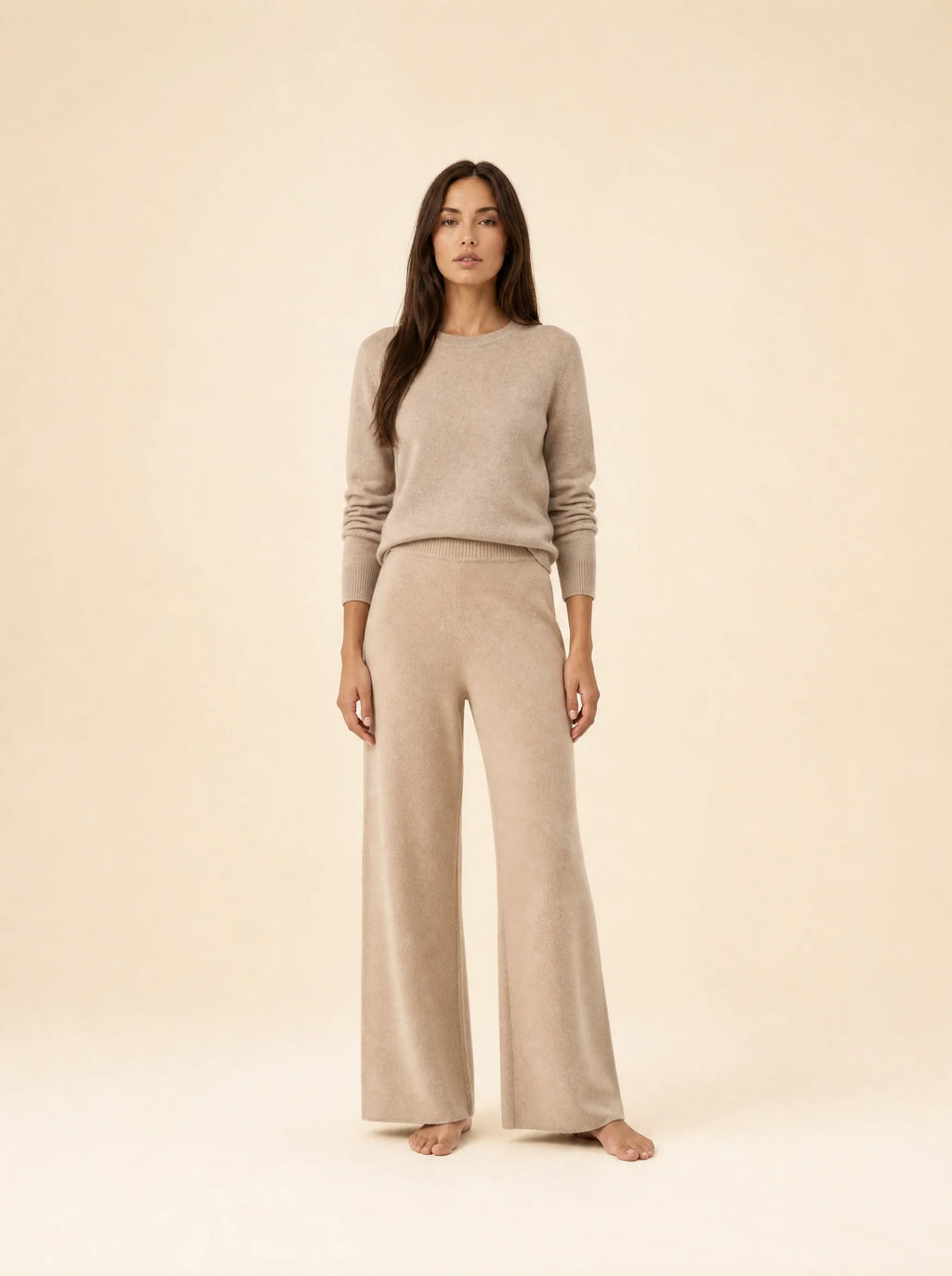 Pantalones de punto suave de pierna ancha