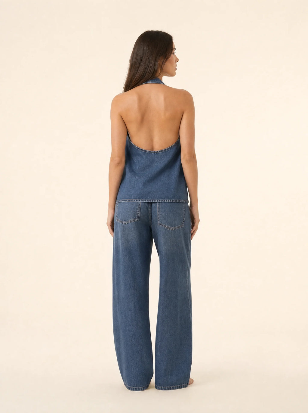 Set van spijkerblouse met knoopsluiting en wijde jeans