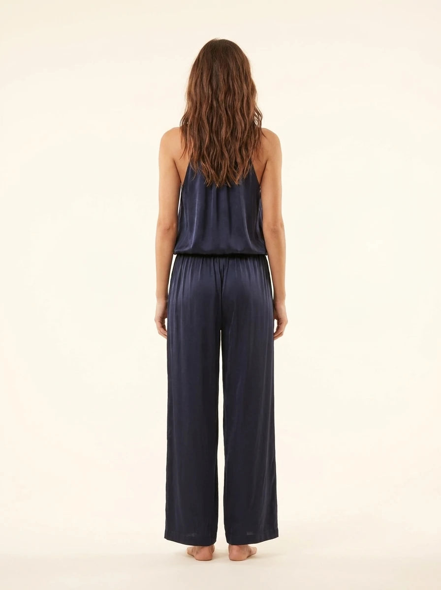 Satin Draped Top and Wide Leg Pants Set