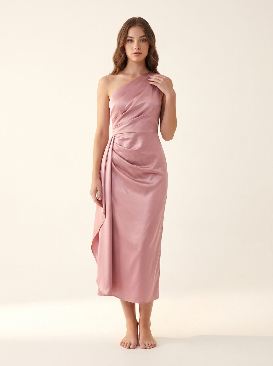 One Shoulder Open Back Satin Evening Dress