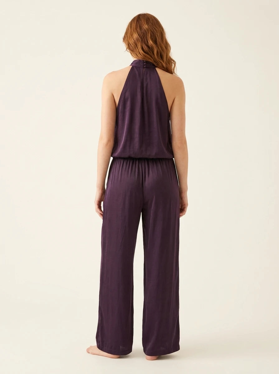 Satin Draped Top and Wide Leg Pants Set