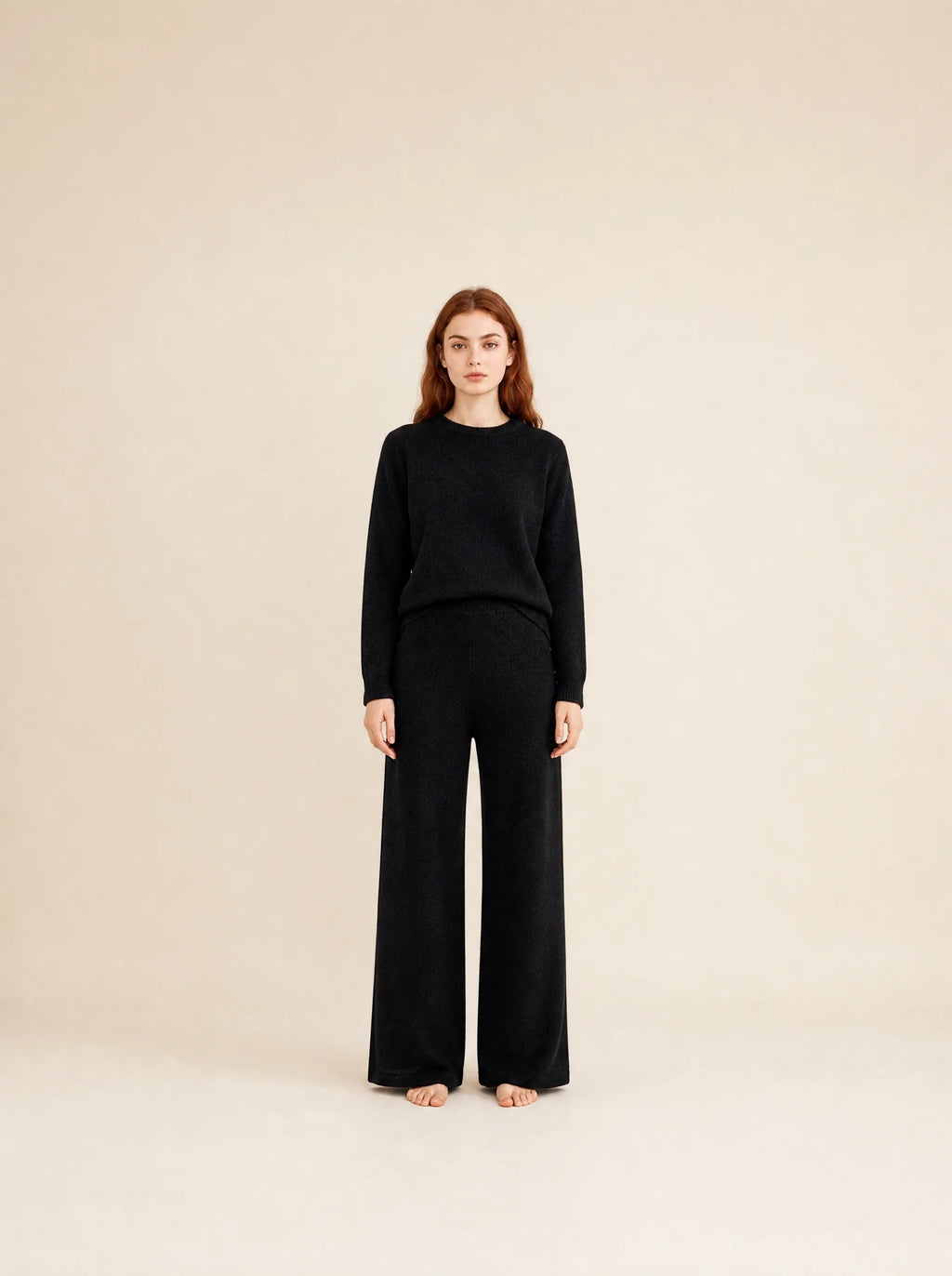 Pantalones de punto suave de pierna ancha