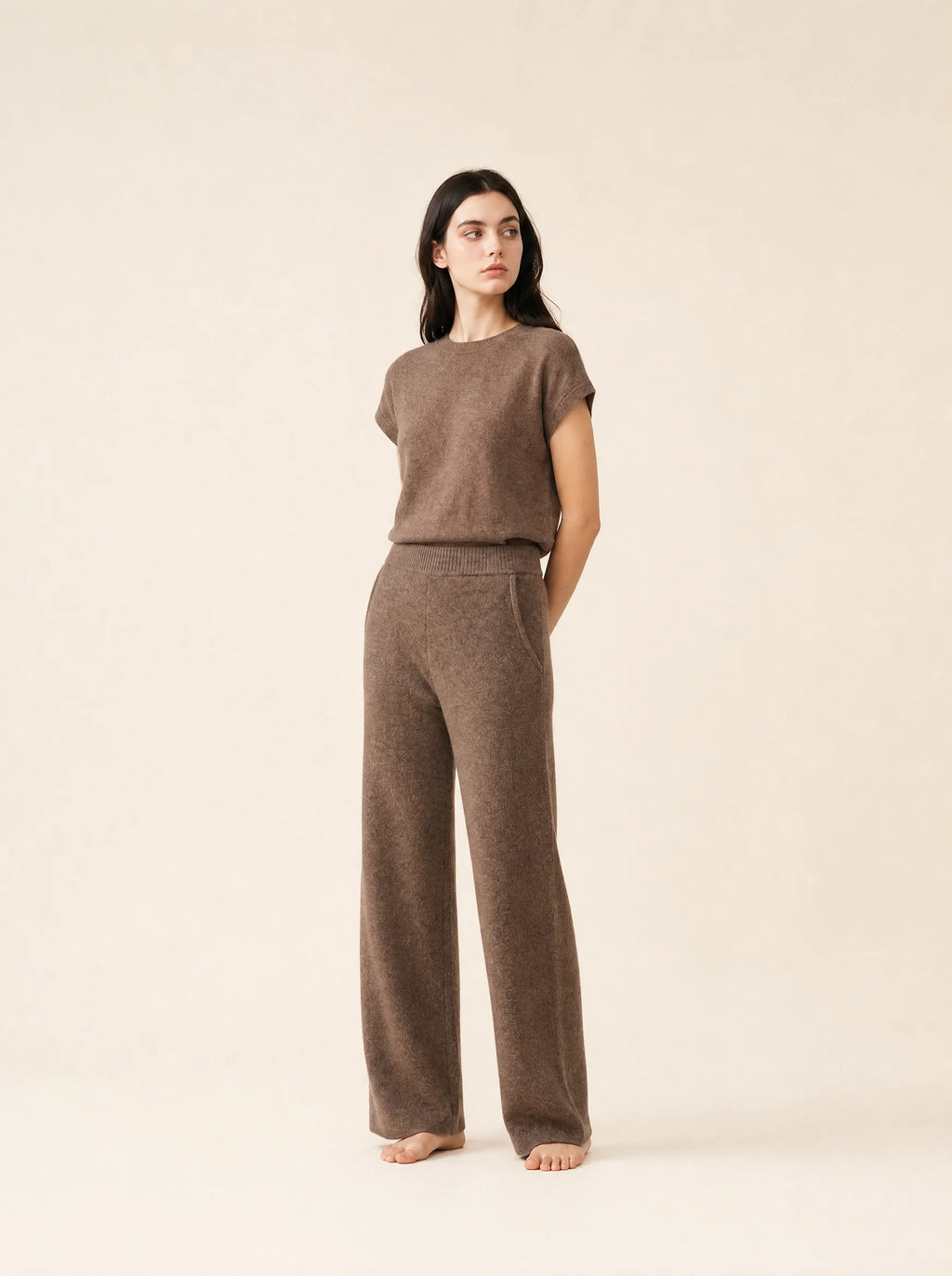 Pantalones de punto suave de pierna ancha