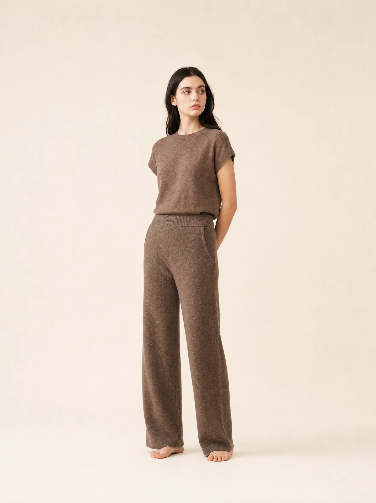 Pantalones de punto suave de pierna ancha