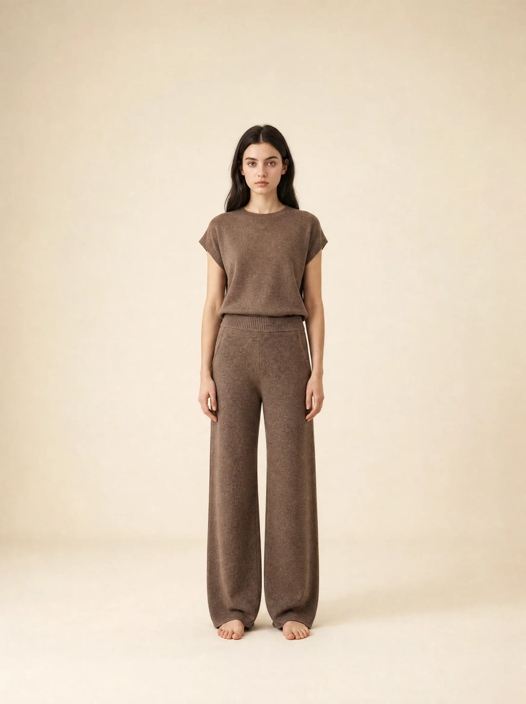 Pantalones de punto suave de pierna ancha
