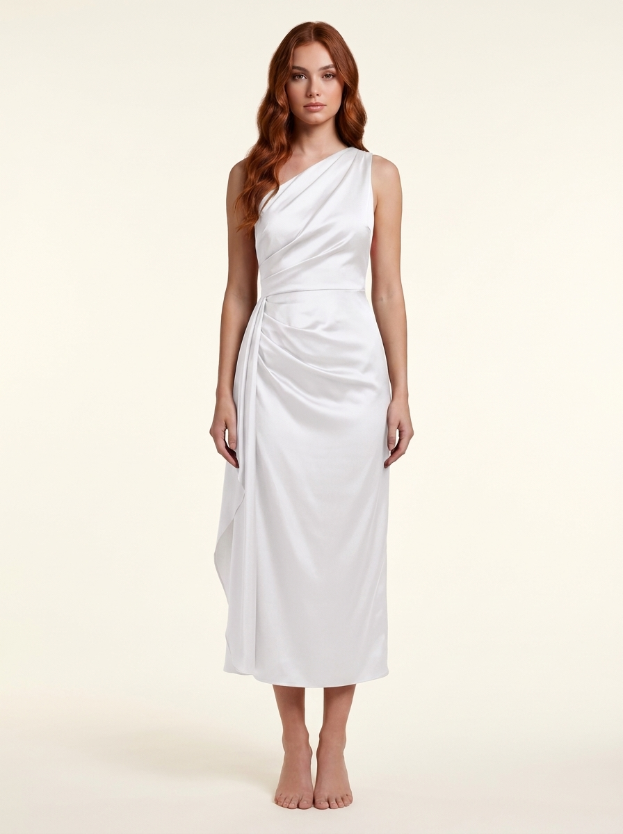 One Shoulder Open Back Satin Evening Dress