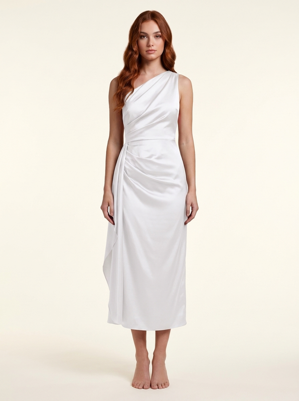 One Shoulder Open Back Satin Evening Dress