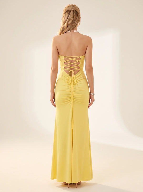Open Lace Back Long Maxi Dress