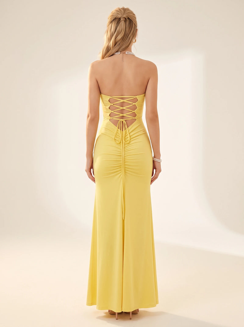 Open Lace Back Long Maxi Dress